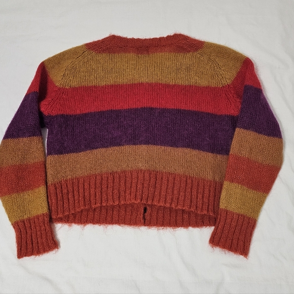 GAP Mohair Blend Striped Cropped Cardigan Sweater Colorblock Fuzzy Cozy - Picture 8 of 8